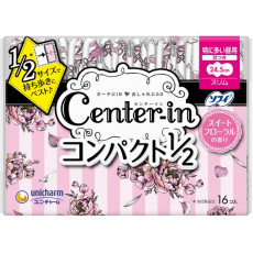(低至7折後$21)  Unicharm Center-In 纖薄柔軟 日用 有翼衛生巾 (花香味) 16枚 24.5cm 日本製