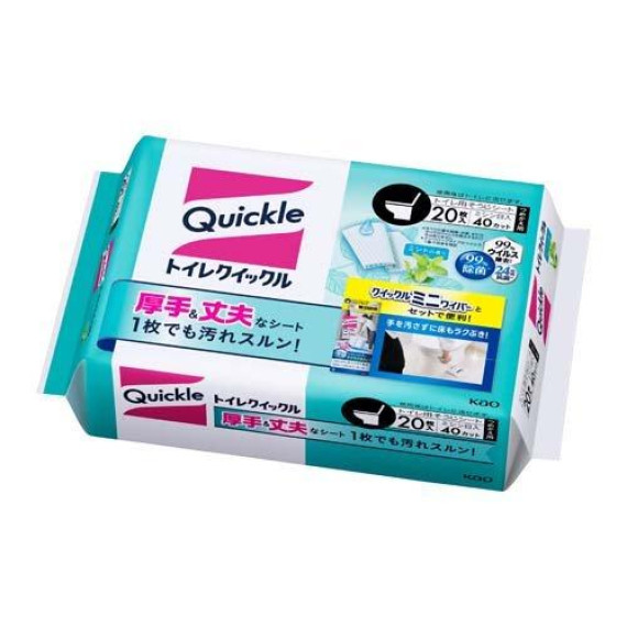 日本製 Kao 花王 Quickle 廁所除菌清潔巾 座廁消毒濕布 濕紙巾 可沖厠 補充裝 20枚