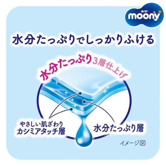 日本製 加厚水分 60片x3包 Unicharm Moony 超柔嬰兒濕紙巾 (補充裝) 